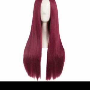 Elegant Burgundy Long Straight Wig Synthetic